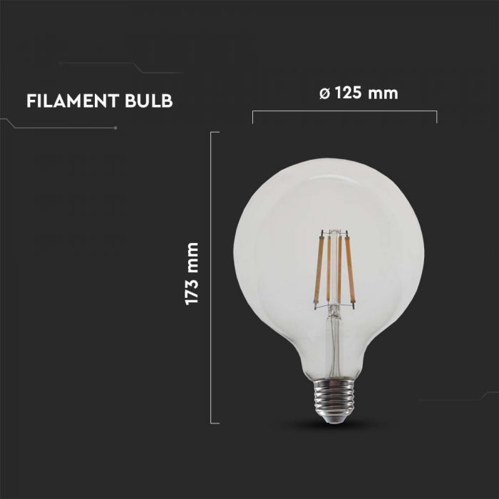E27 12W(1521Lm) LED Spuldze Filament, V-TAC, G125, IP20, neitrāli balta gaisma 4000K