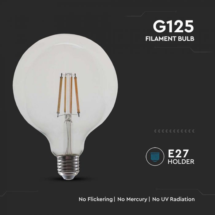 E27 12W(1521Lm) LED Spuldze Filament, V-TAC, G125, IP20, neitrāli balta gaisma 4000K