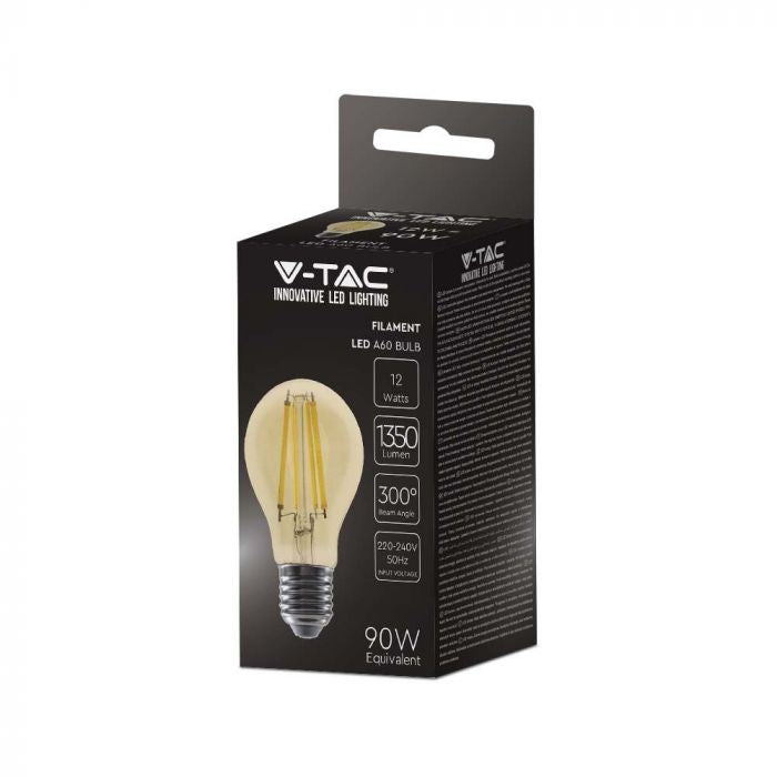 E27 12W(1350Lm) Светодиодная лампа Filament Amber, A60, IP20, теплый белый свет 2200K
