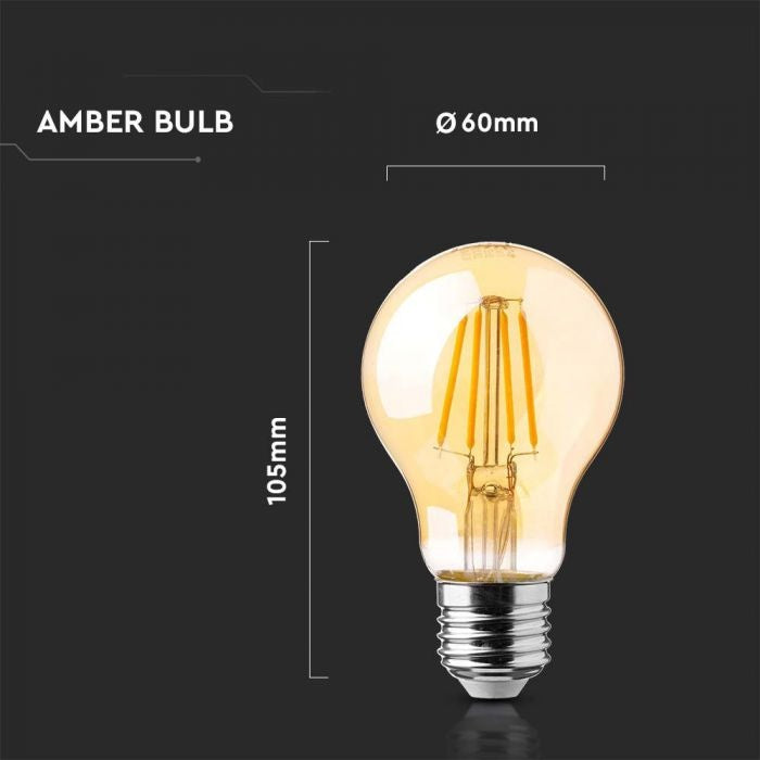 E27 12W(1350Lm) LED Bulb Filament Amber, A60, IP20, warm white light 2200K