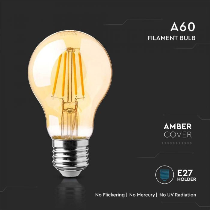 E27 12W(1350Lm) Светодиодная лампа Filament Amber, A60, IP20, теплый белый свет 2200K