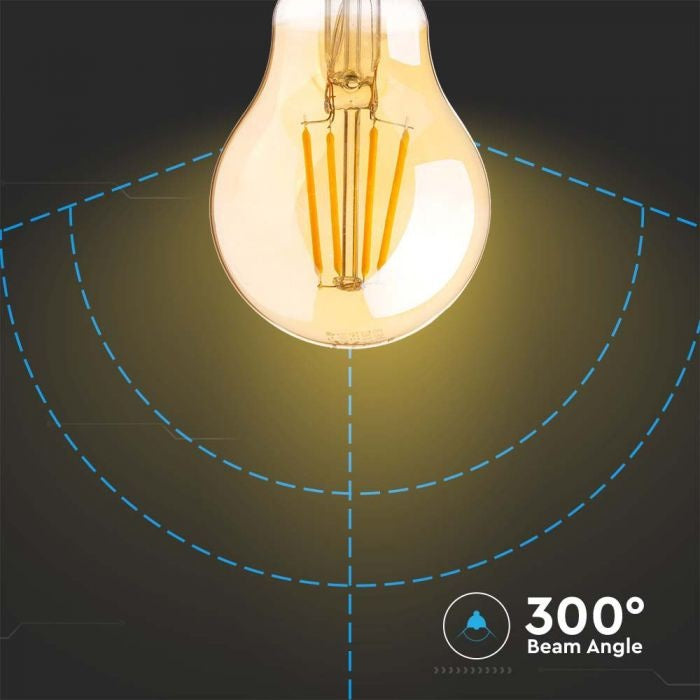 E27 12W(1350Lm) LED Spuldze Filament Amber, A60, IP20, silti balta gaisma 2200K
