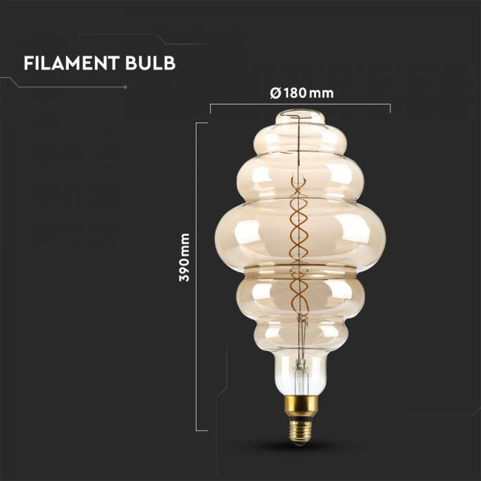 E27 8W(500Lm) LED-lampa Filament, dimbar, S200, V-TAC, varmvit 1800K