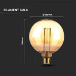 E27 4W(200Lm) LED-lampa Filament AMBER, G125, IP20, V-TAC, varmvitt ljus 1800K