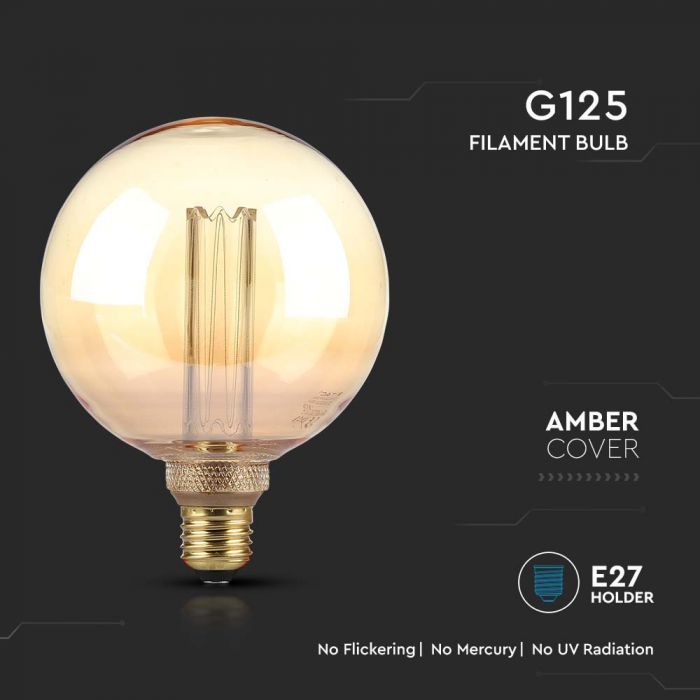 E27 4W(200Lm) LED-lampa Filament AMBER, G125, IP20, V-TAC, varmvitt ljus 1800K