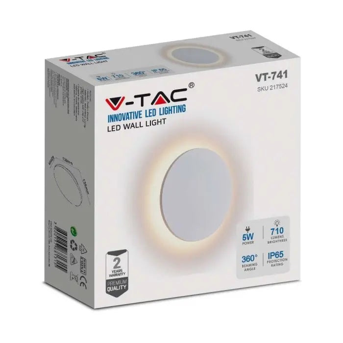 5W(710Lm) LED BRIDGELUX Facade luminaire, V-TAC, IP65, white, round, warm white light 3000K