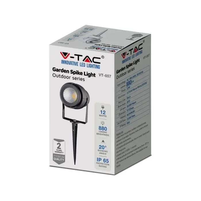 12W(875Lm) V-TAC LED COB Trädgårdsgolvarmatur, IP65, svart, neutralvit 4000K