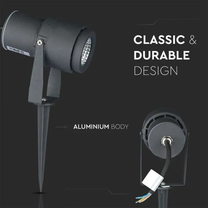 12W(875Lm) V-TAC LED COB zemē spraužams dārza gaismeklis, IP65, pelēks, silti balta gaisma 3000K