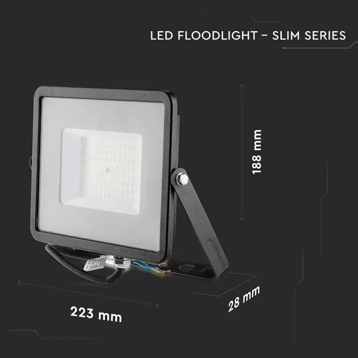 50W(5750Lm) LED Prožektors V-TAC SAMSUNG, IP65, garantija 5 gadi, melns ar pelēku stiklu, auksti balta gaisma 6500K