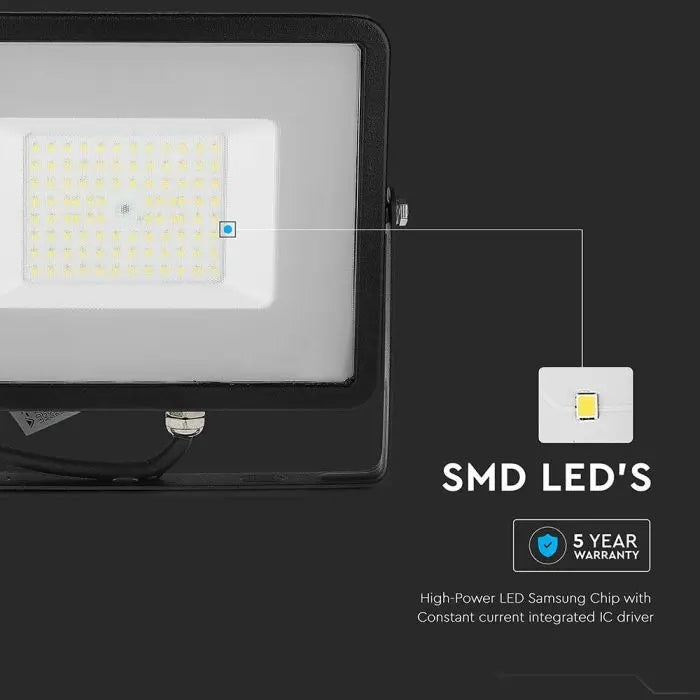 50W(5750Lm) LED Prožektors V-TAC SAMSUNG, IP65, garantija 5 gadi, melns ar pelēku stiklu, auksti balta gaisma 6500K