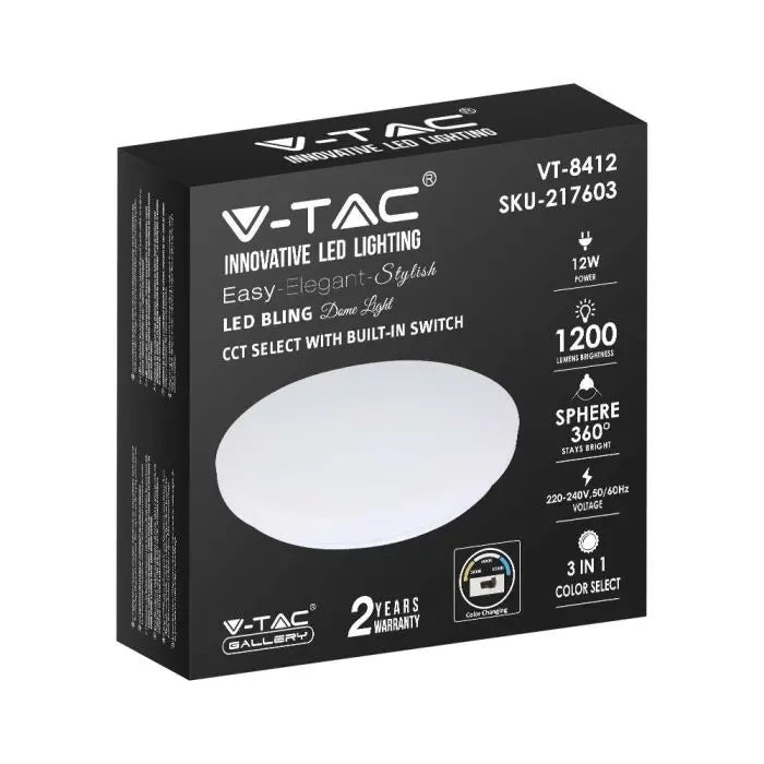 12W(1200Lm) LED ceiling light, IP20, white, round, 3in1 (changeable light temperature 3000K,4000K,6400K), V-TAC