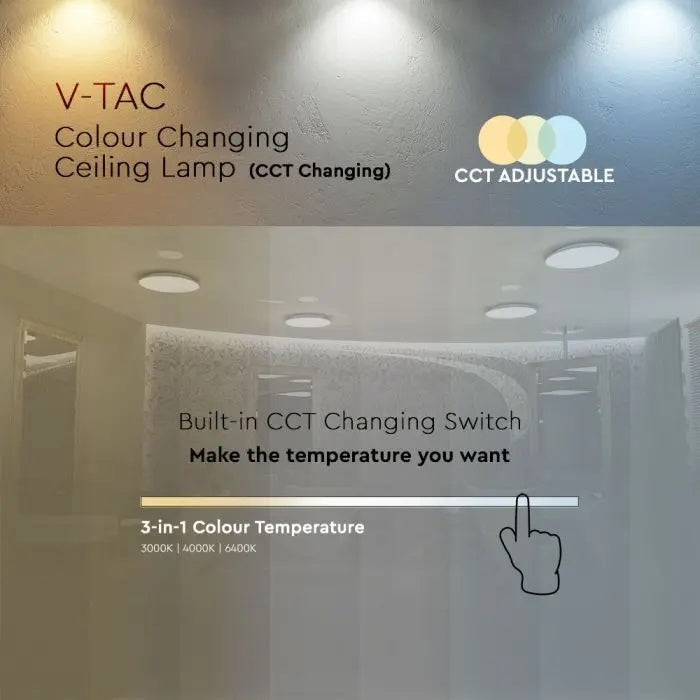 12W(1200Lm) LED plakat, IP20, valge täht, ümmargune, 3in1 (muutuv valgustemperatuur 3000K,4000K,6400K), V-TAC