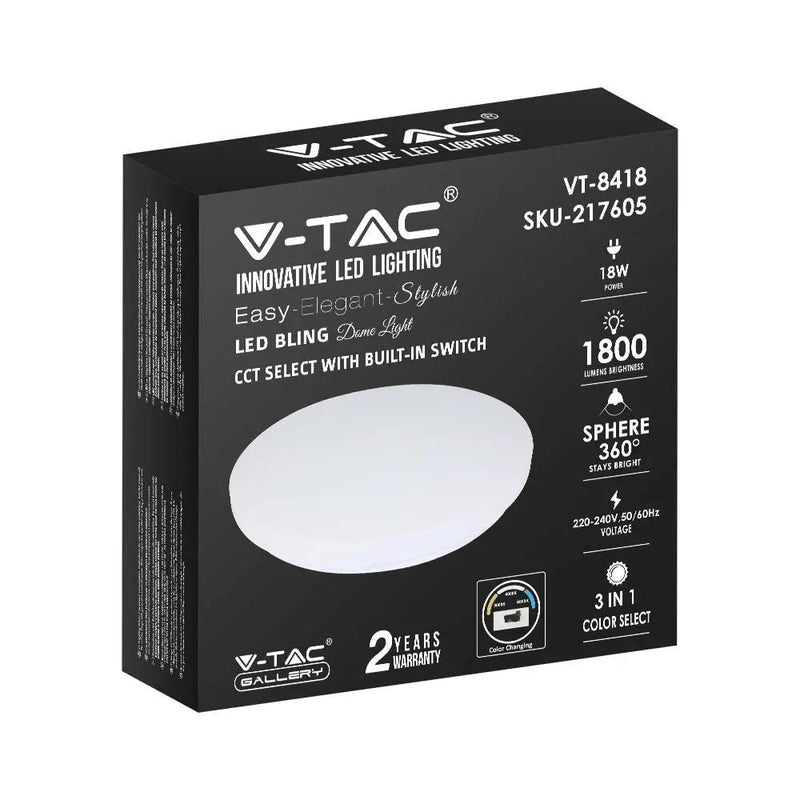 18W(1800Lm) LED ceiling light, IP20, milk color, round, 3in1 (changeable light temperature 3000K, 4000K, 6400K), V-TAC