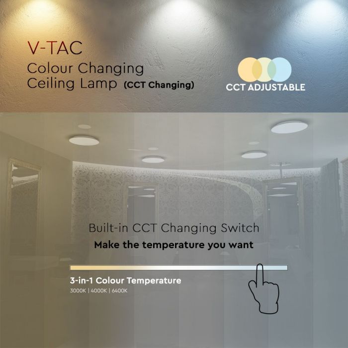 24W(2600Lm) LED-poster, IP20, vit stjärna, rund, 3in1(variabel ljustemperatur 3000K,4000K,6400K), V-TAC