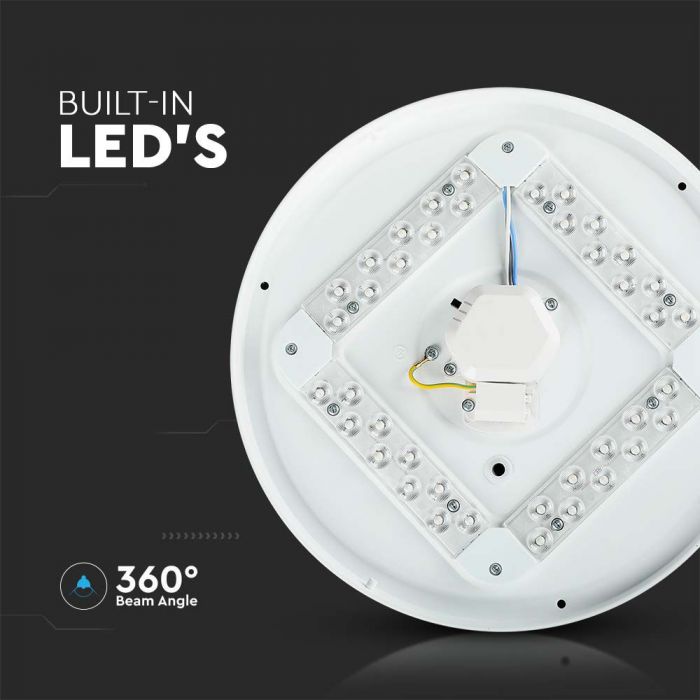 24W(2600Lm) LED plafons, IP20, balts zvaigžņots, apaļš, 3in1(maināma gaismas temperatūra 3000K,4000K,6400K), V-TAC
