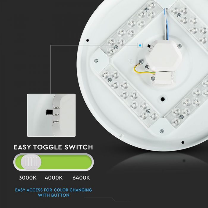 24W(2600Lm) LED-poster, IP20, vit stjärna, rund, 3in1(variabel ljustemperatur 3000K,4000K,6400K), V-TAC