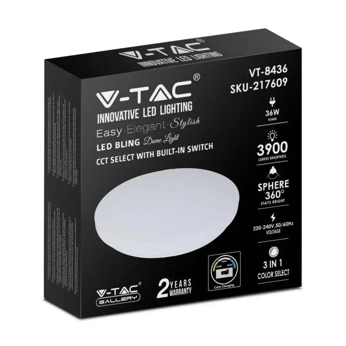 36W(3900Lm) LED ceiling light, IP20, milk color, round, 3in1 (changeable light temperature 3000K,4000K,6400K), V-TAC