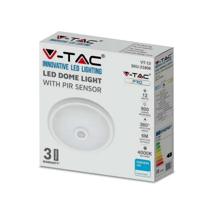 12W(1000Lm) LED poster, white, round, IP20, V-TAC SAMSUNG, with motion sensor, 5 years warranty, cold white 6400K