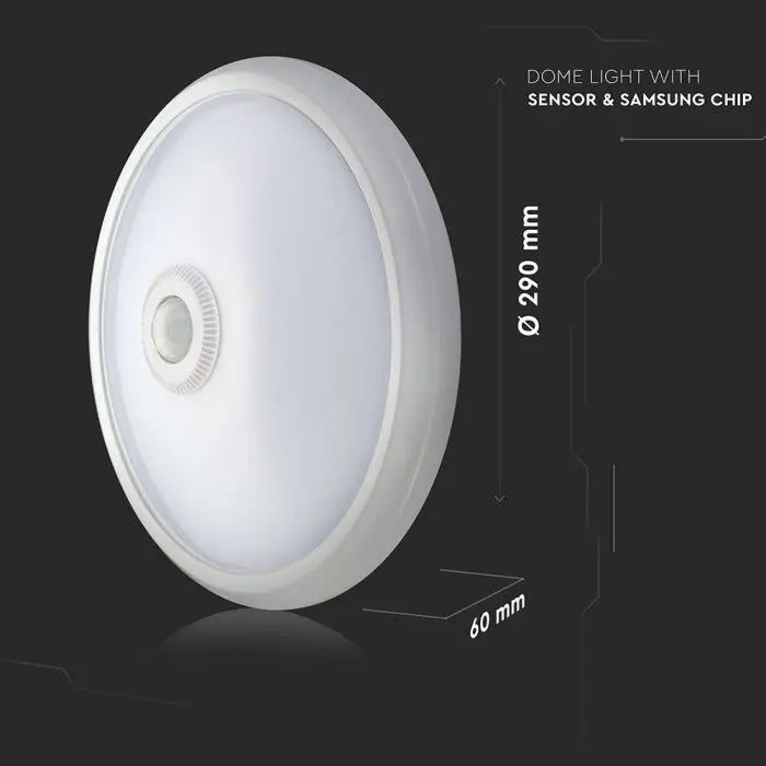 12W(900Lm) LED ceiling light, white, round, IP20, V-TAC SAMSUNG, with motion sensor, warranty 5 years, cold white light 6400K