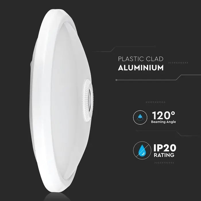 12W(1000Lm) LED plafons, balts, apaļš, IP20, V-TAC SAMSUNG, ar kustību sensoru, garantija 5 gadi, auksti balta gaisma 6400K