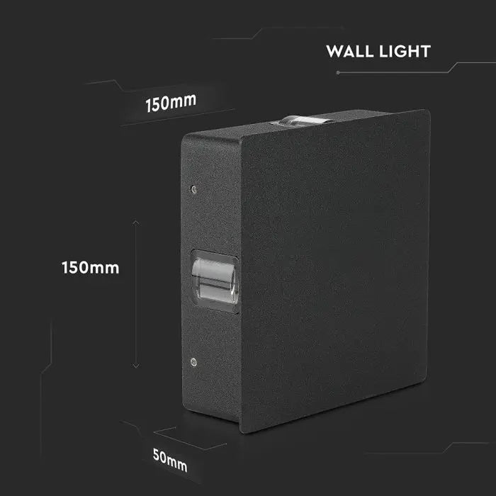 4W(428Lm) LED sienas gaismeklis, V-TAC, IP65, melns, kvadrāta, silti balta gaisma 3000K