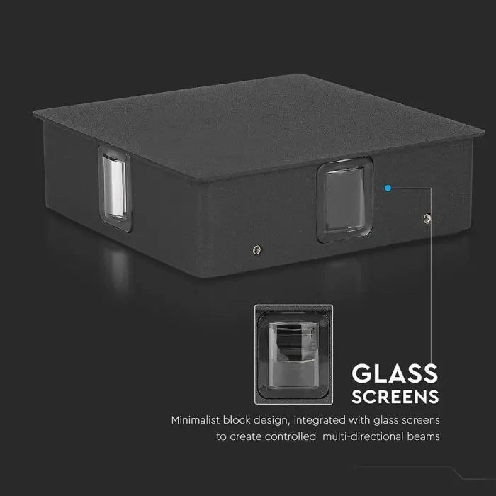 4W(428Lm) LED sienas gaismeklis, V-TAC, IP65, melns, kvadrāta, silti balta gaisma 3000K