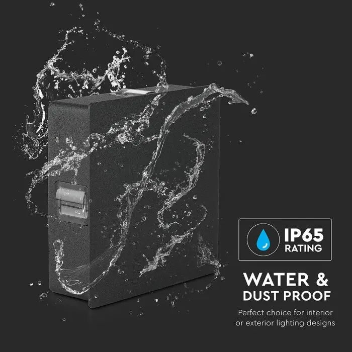 4W(428Lm) LED sienas gaismeklis, V-TAC, IP65, melns, kvadrāta, silti balta gaisma 3000K