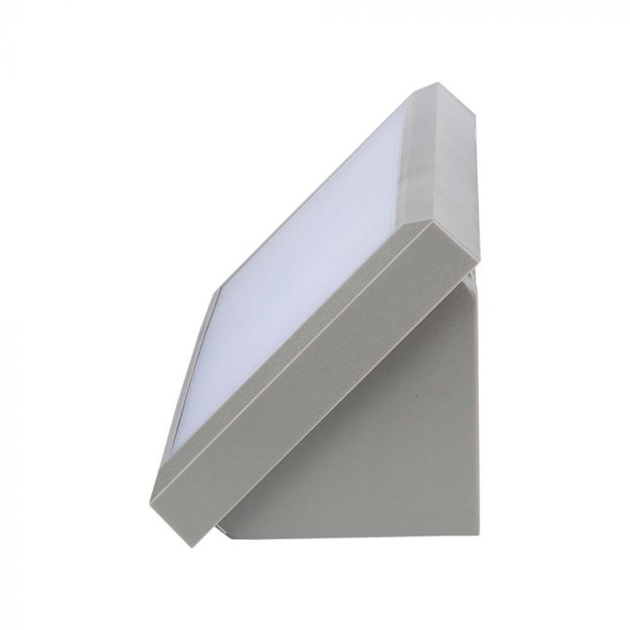 12W(1250Lm) LED Fasādes gaismeklis, kvadrāta formas, V-TAC, IP65, pelēks, auksti balta gaisma 6400K