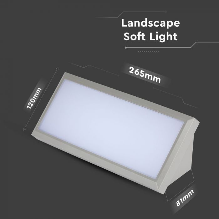 12W(1250Lm) LED Fasādes gaismeklis, kvadrāta formas, V-TAC, IP65, pelēks, auksti balta gaisma 6400K