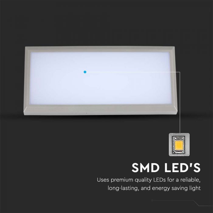12W(1250Lm) LED Fasādes gaismeklis, kvadrāta formas, V-TAC, IP65, pelēks, auksti balta gaisma 6400K