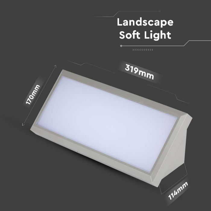 20W(2050Lm) LED-fasadarmatur, fyrkantig, V-TAC, IP65, grå, varmvitt ljus 3000K