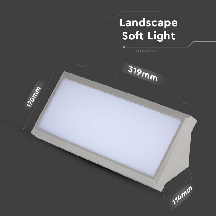 20W(2050Lm) LED Facade light, square shape, V-TAC, IP65, grey, warm white light 3000K