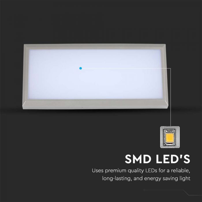 Фасадный светодиодный светильник 20W(2050Lm), квадратный, V-TAC, IP65, серый, теплый белый свет 3000K