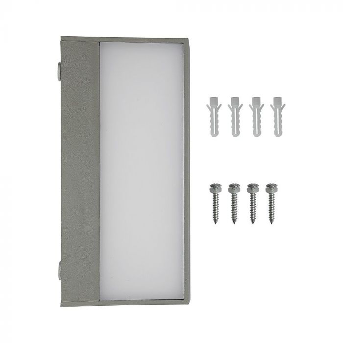 9W(850Lm) LED sienas gaismeklis, V-TAC, IP65, pelēks, kvadrāta, neitrāli balta gaisma 4000K