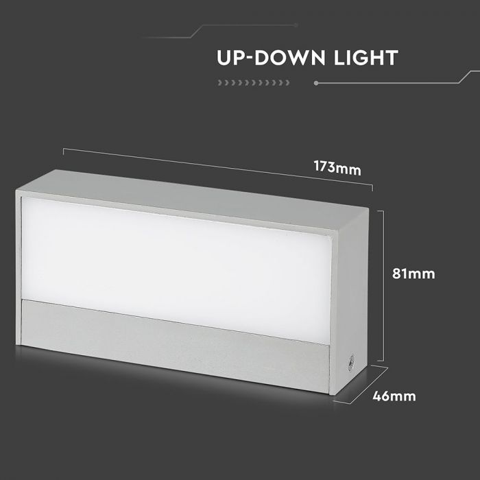 9W(850Lm) LED sienas gaismeklis, V-TAC, IP65, pelēks, kvadrāta, silti balta gaisma 3000K