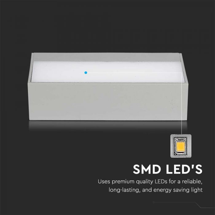 9W(850Lm) LED sienas gaismeklis, V-TAC, IP65, pelēks, kvadrāta, neitrāli balta gaisma 4000K