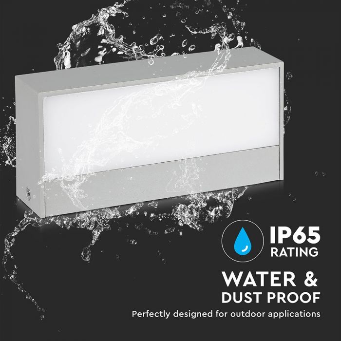 9W(850Lm) LED sienas gaismeklis, V-TAC, IP65, pelēks, kvadrāta, neitrāli balta gaisma 4000K