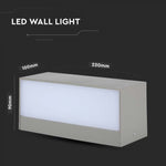 12W(1150Lm) LED-väggarmatur, V-TAC, IP65, grå, fyrkantig, kallvit 6400K