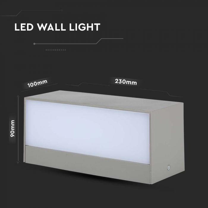 12W(1150Lm) LED seinavalgusti, V-TAC, IP65, hall, kandiline, neutraalne valge valgus 4000K