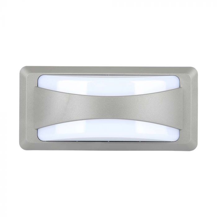 12W(1160Lm) LED fasādes gaismeklis, V-TAC, IP65, pelēks, kvadrāta, auksti balta gaisma 6400K