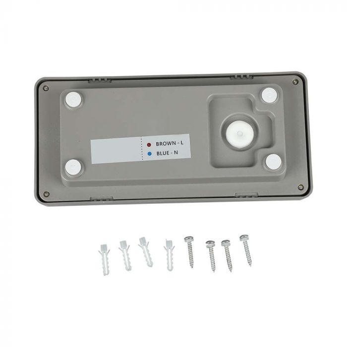 12W(1160Lm) LED fasādes gaismeklis, V-TAC, IP65, pelēks, kvadrāta, auksti balta gaisma 6400K