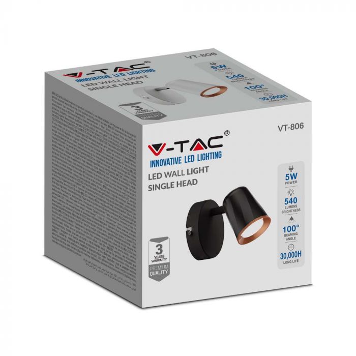 6W(540Lm) LED sienas gaismeklis, V-TAC, IP20, balts, neitrāli balta gaisma 4000K