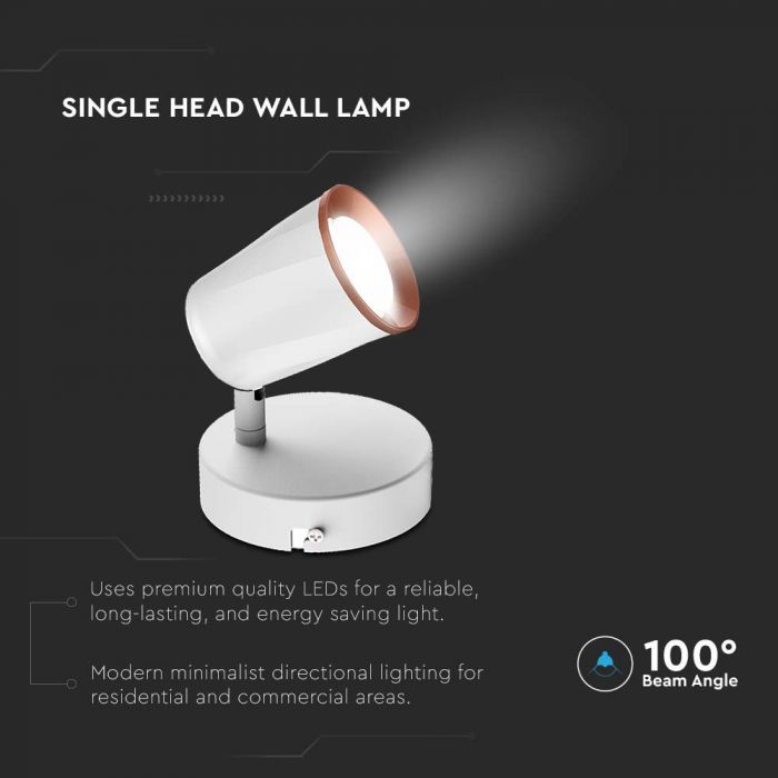 6W(540Lm) LED sienas gaismeklis, V-TAC, IP20, balts, neitrāli balta gaisma 4000K