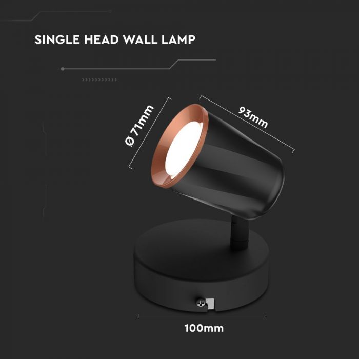 6W(540Lm) LED wall light, V-TAC, IP20, black, warm white light 3000K