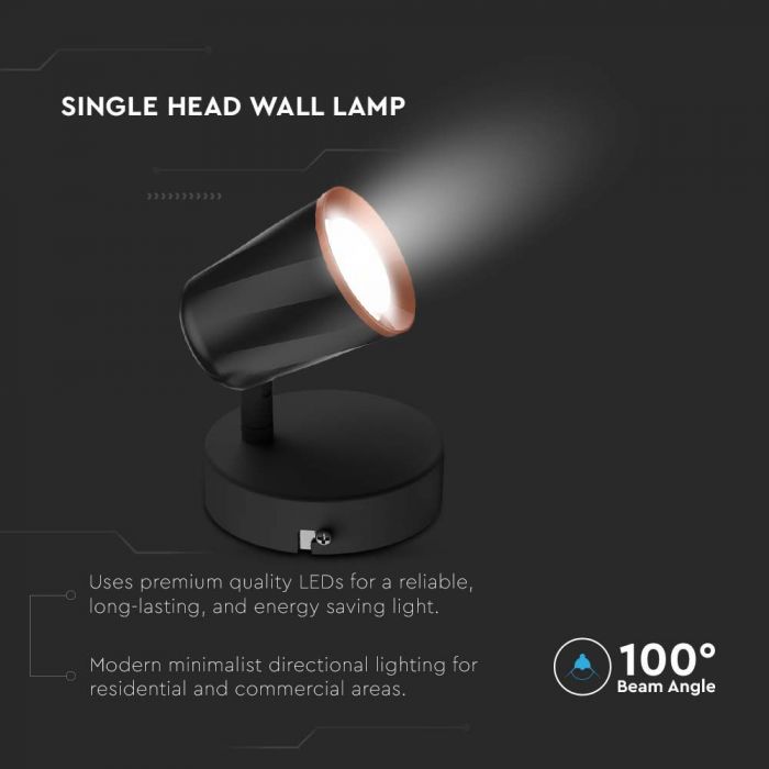 6W(540Lm) LED wall light, V-TAC, IP20, black, warm white light 3000K