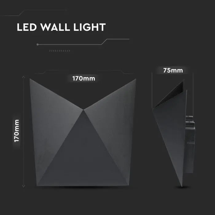 5W(568Lm) LED sienas gaismeklis, V-TAC, IP65, melns, silti balta gaisma 3000K