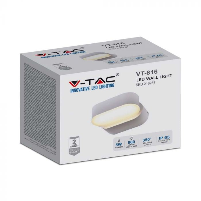 5W(800Lm) LED fasādes gaismeklis, V-TAC, IP65, balts, neitrāli balta gaisma 4000K