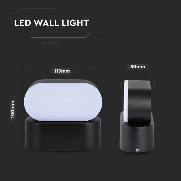 5W(800Lm) LED fasādes gaismeklis, V-TAC, IP65, melns, silti balta gaisma 3000K