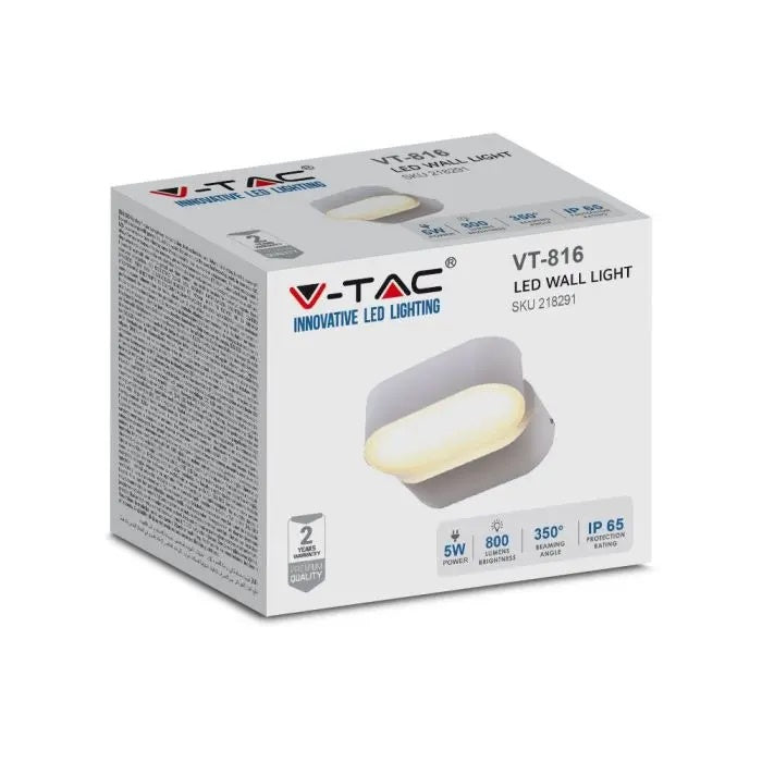 5W(800Lm) LED fasadarmatur, V-TAC, IP65, grå, neutralvit 4000K