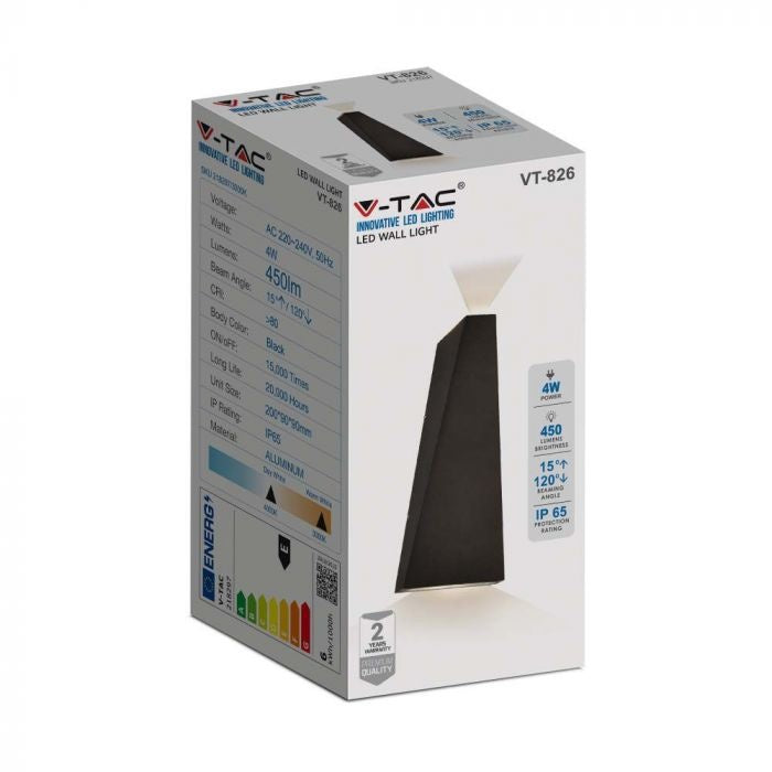 6W(660Lm) LED Fasādes gaismeklis, divu virzienu, IP65, V-TAC, neitrāli balta gaisma 4000K